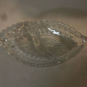 Beautiful dish that divided into two for snacks, appetizers, etc.